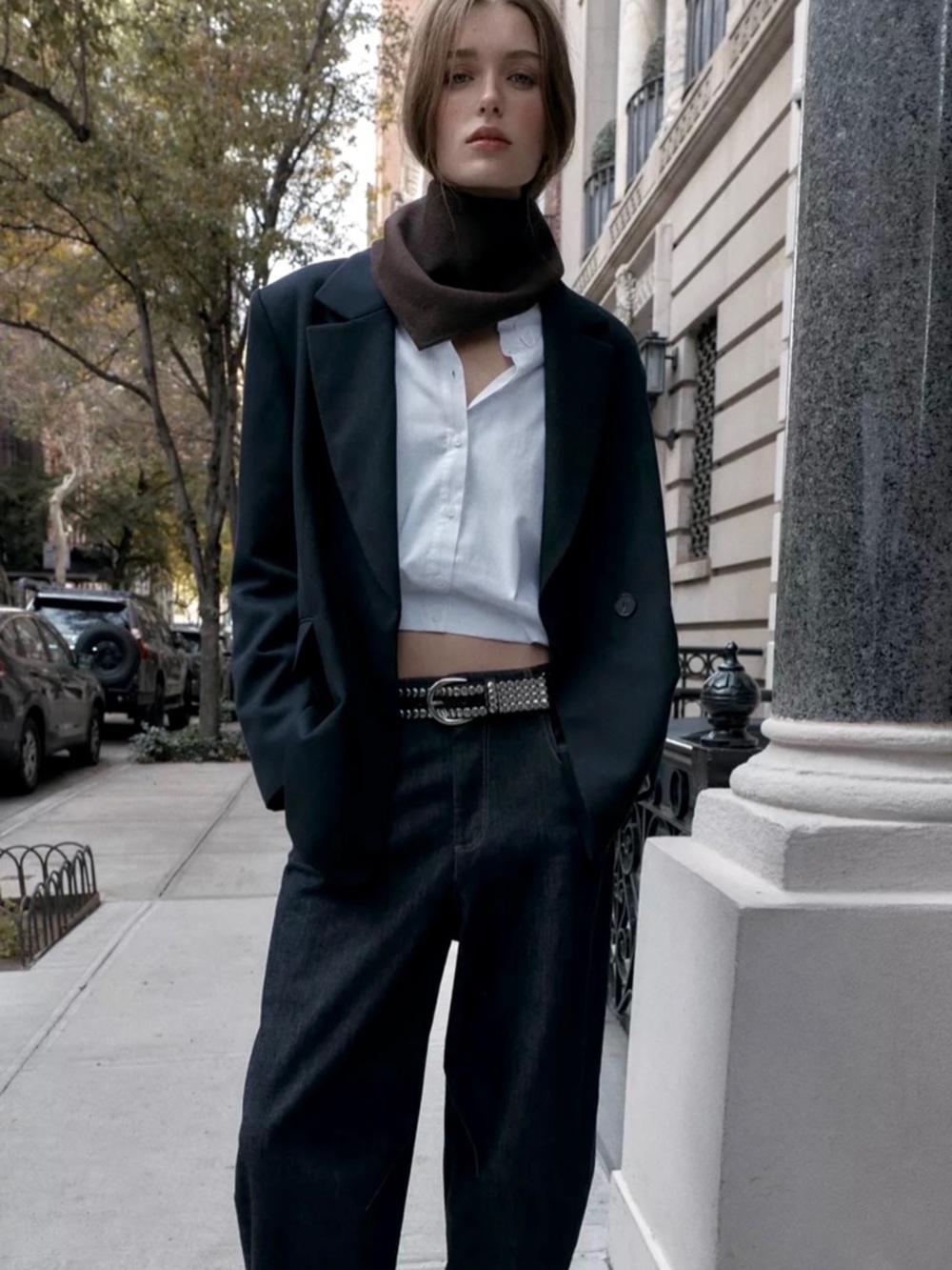 NWT Zara Oversized Navy Pinstripe Textured Blazer L